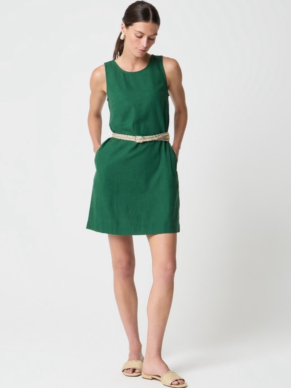 j crew green linen dress Women's Linen-Blend Sleeveless Mini (Fern Canyon, Size 8) J.Crew Factory Shift dress